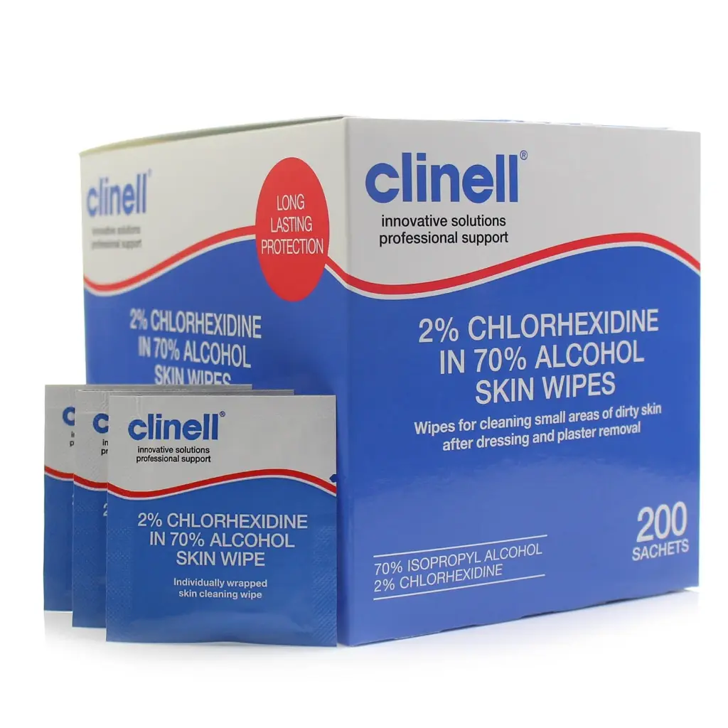 Clinell 2% Chlorhexidine 70% Alcohol Skin Wipes (Pack of 200)