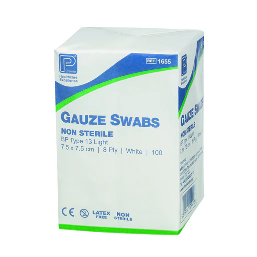 Premier Gauze Swabs Non-sterile 8Ply 7.5 x 7.5cm (Pack of 100)