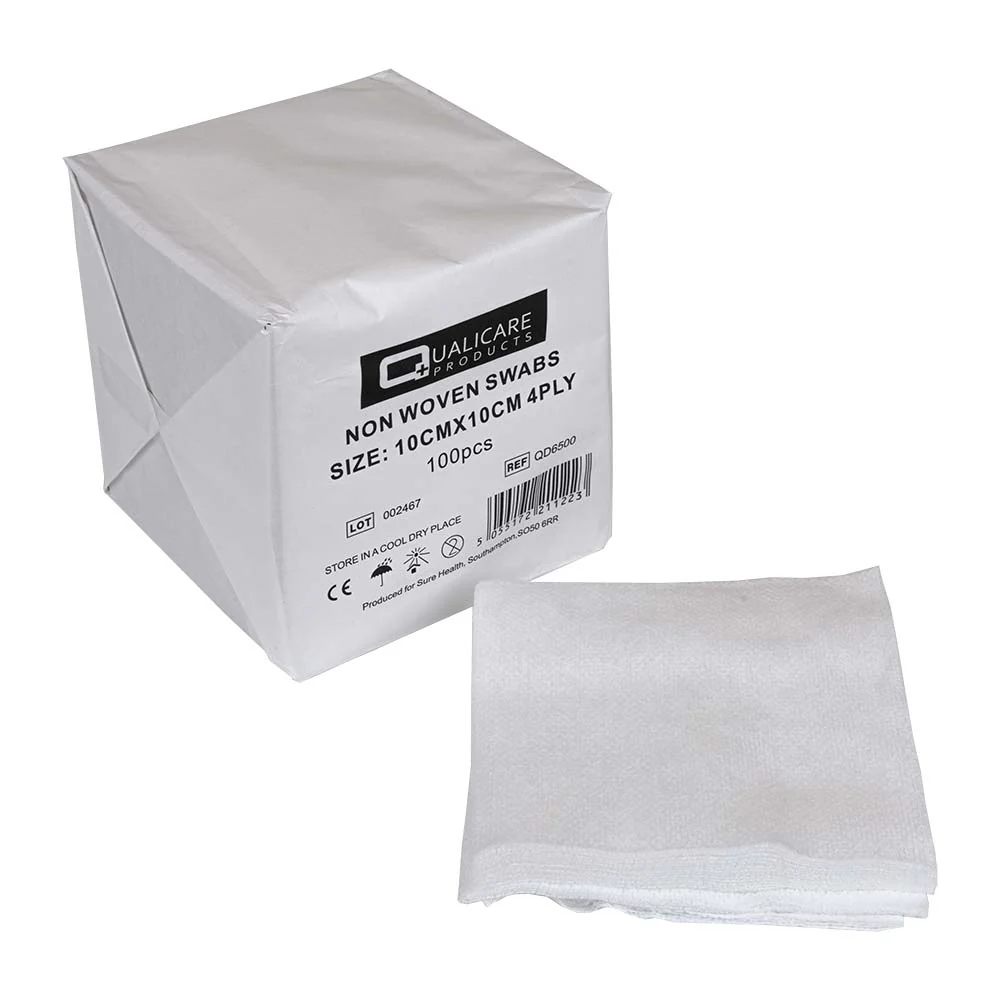 [GAU-NS100-3] Qualicare Non-woven Swabs Non-sterile 4Ply 10 x 10cm (Pack of 100)