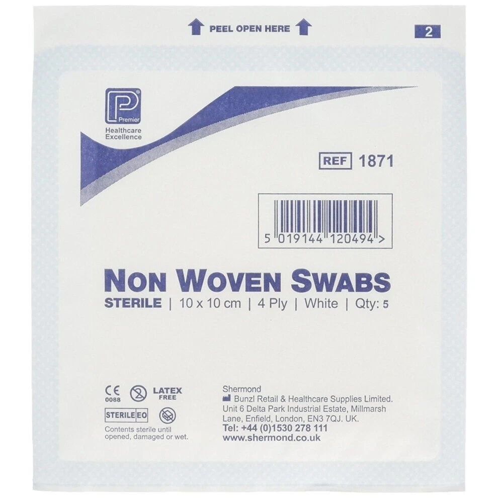 [GAU-S100-4] Premier Non-woven Swabs Sterile 4Ply 10 x 10cm (Pack of 5 x 40)