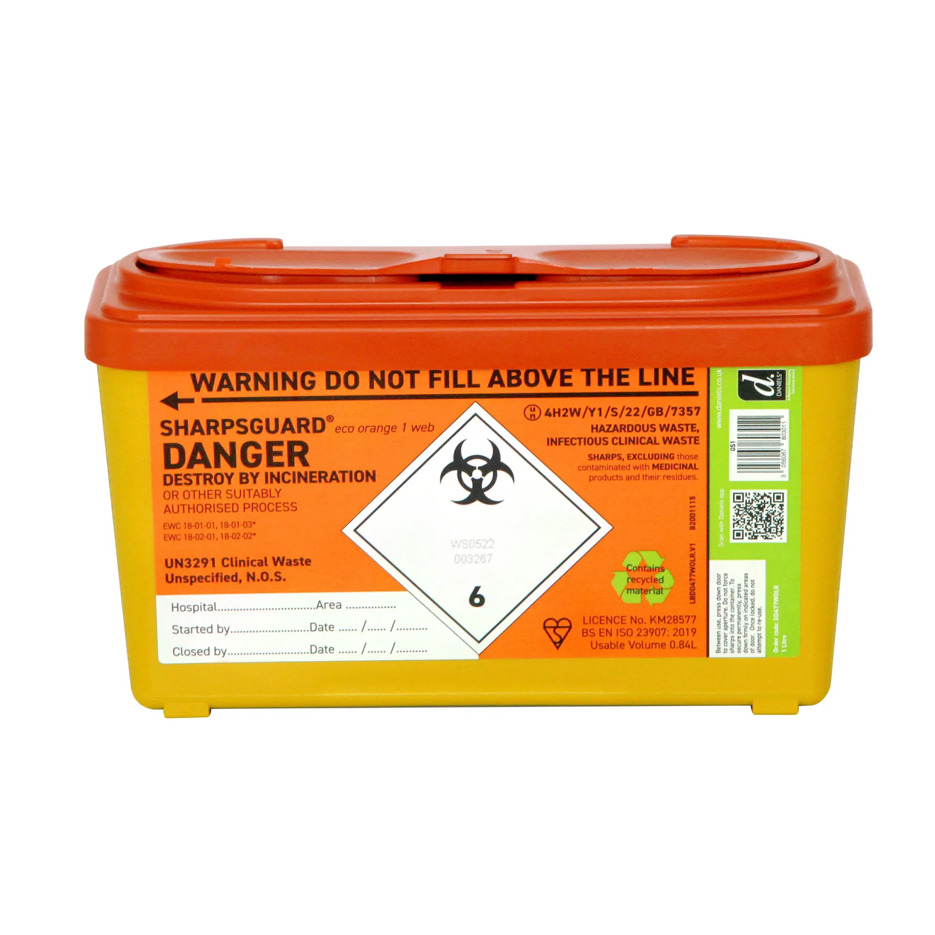 Sharpsguard Bin Orange 1L