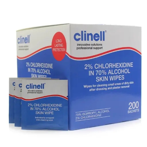 [WIP-CHL200] Clinell 2% Chlorhexidine 70% Alcohol Skin Wipes (Pack of 200)