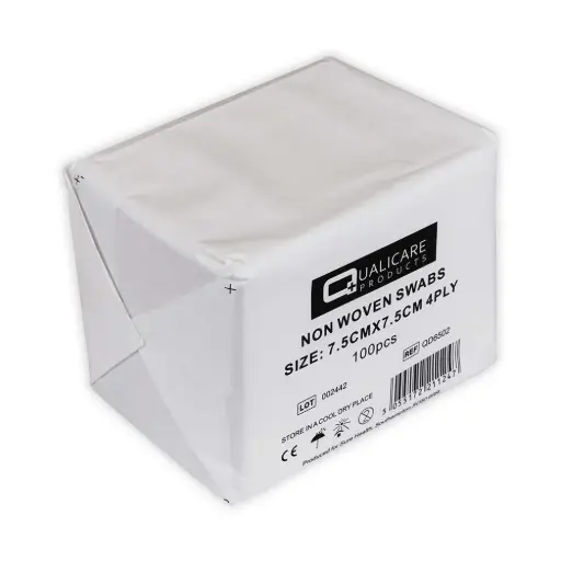 [GAU-NS75-3] Qualicare Non-woven Swabs Non-sterile 4Ply 7.5 x 7.5cm (Pack of 100)
