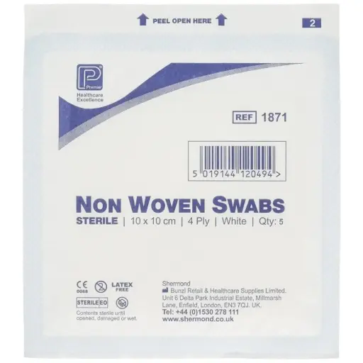 [GAU-S100-4] Premier Non-woven Swabs Sterile 4Ply 10 x 10cm (Pack of 5 x 40)